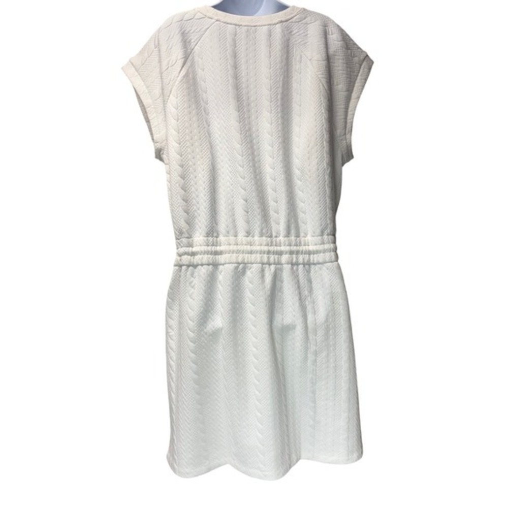 T by Talbots Womens XL Crewneck T-Shirt Dress Cable Jacquard White Drawstring - Picture 4 of 6